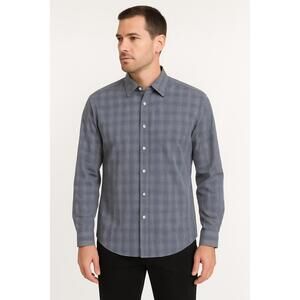 Michael Kors Navy Long Sleeve Check Pattern Button Down Shirt 17 12 34 35 Reg